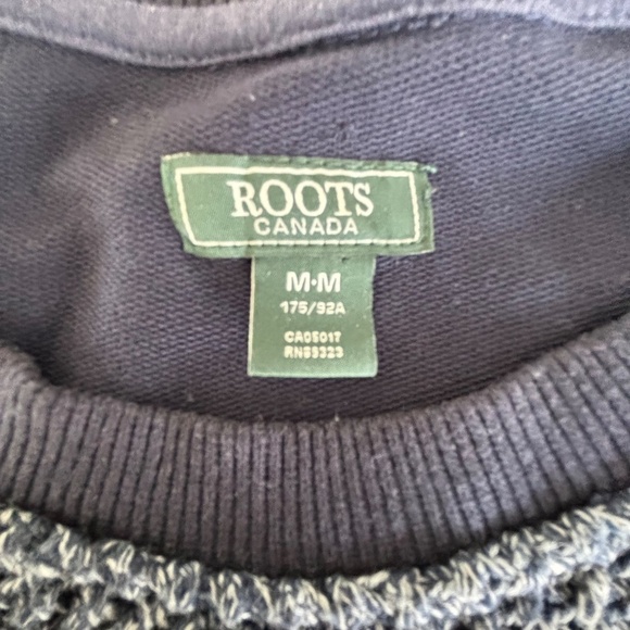 Roots Navy blue crew neck pullover sweatshirt with knit front size M - Picture 9 of 11